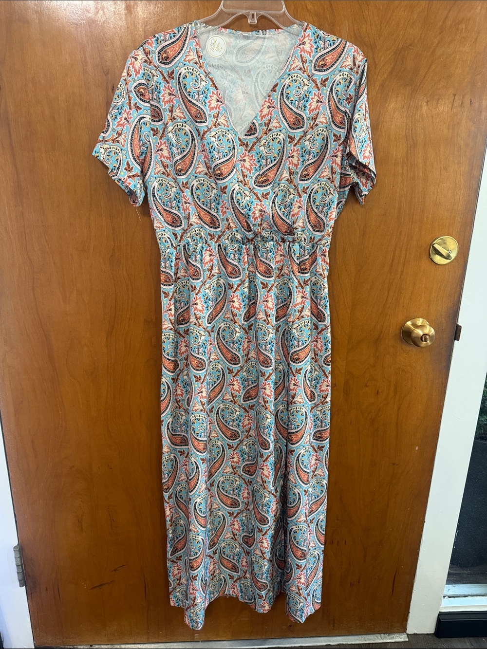 Paisley V-Neck Short Sleeve Maxi Dress - Multi